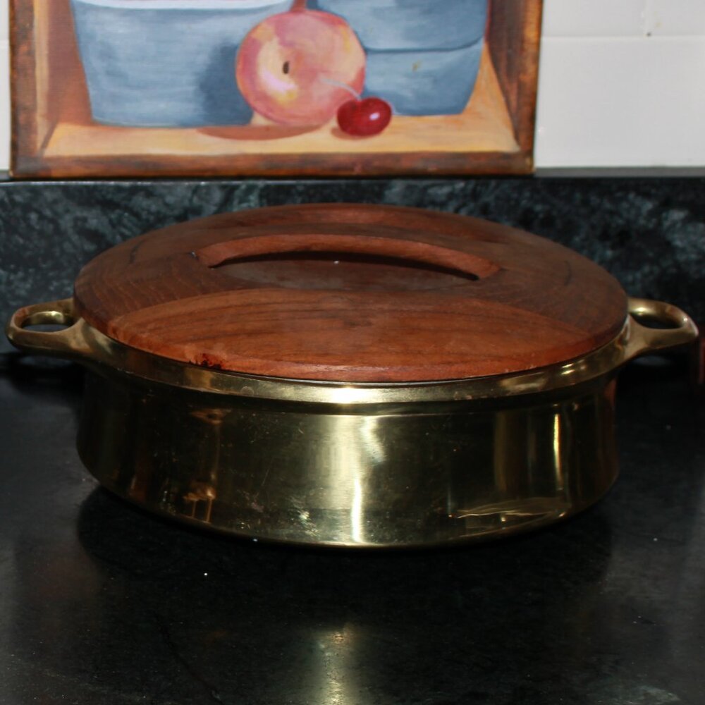 Vintage Dansk Designs Brass & Teak Chafing Dish